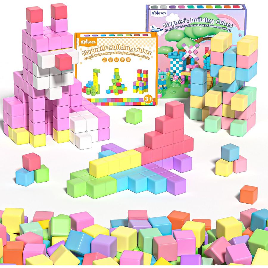 142-Piece Rooftop Row Cube Bundle Apluses magnetic building blocks