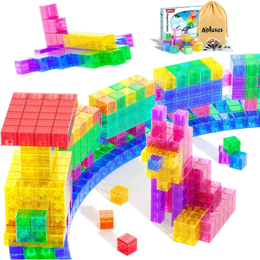 45-Piece Nine-Color Clear Rainbow Starter Apluses magnetic building blocks