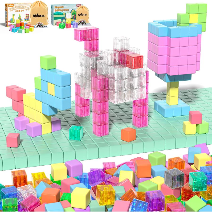 74-Piece Clear and Solid Mix Apluses magnetic building blocks