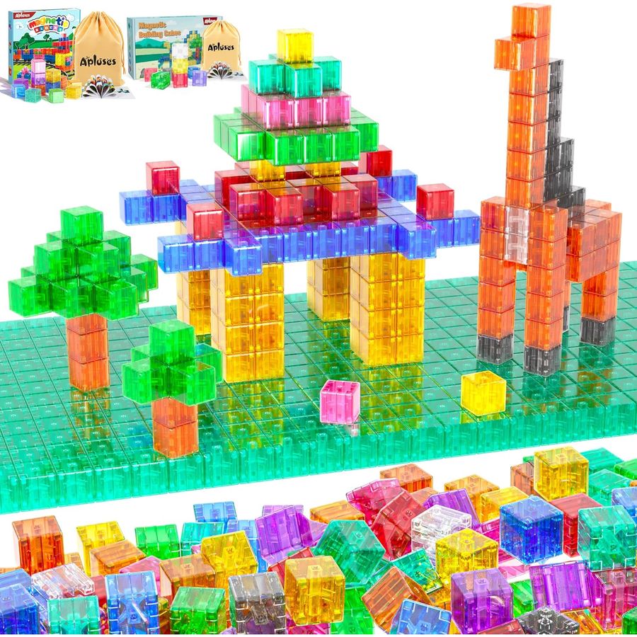 96-Piece Eleven-Color Clear Cube Set Apluses magnetic building blocks