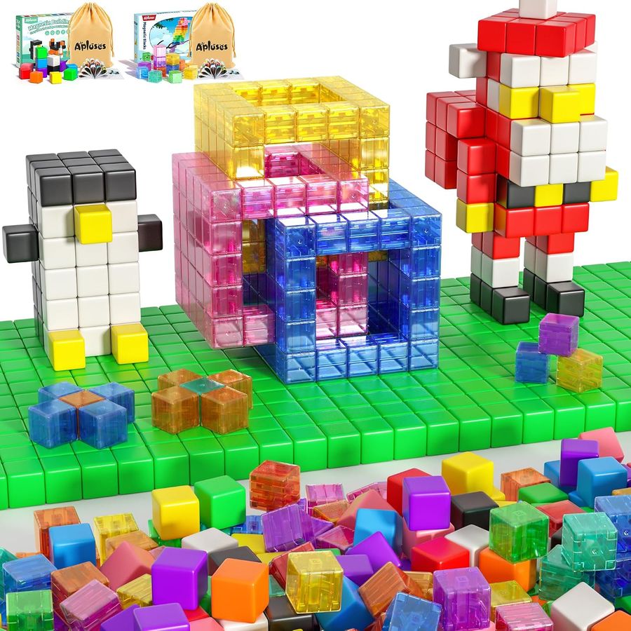 99-Piece Clear Rainbow Cube Collection Apluses magnetic building blocks