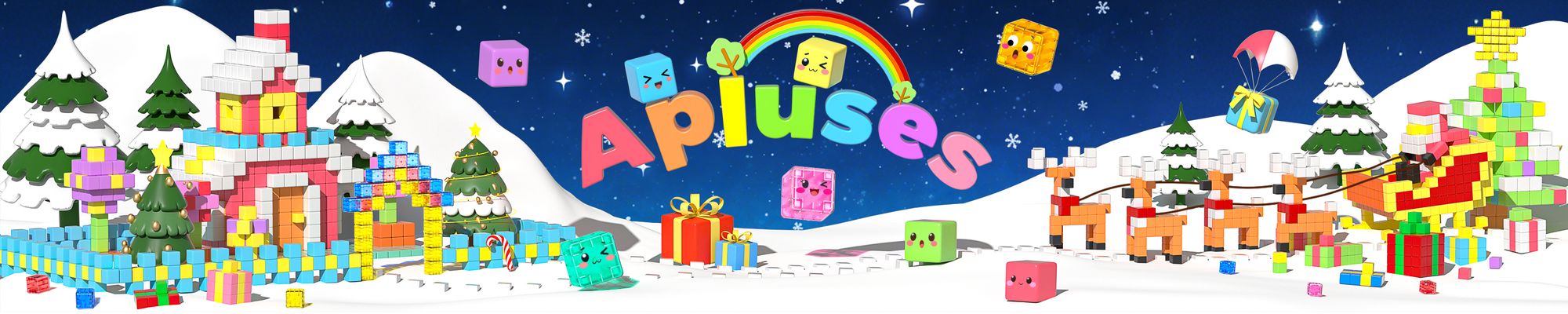 Apluses magnetic cube village with cube friends in the snow
