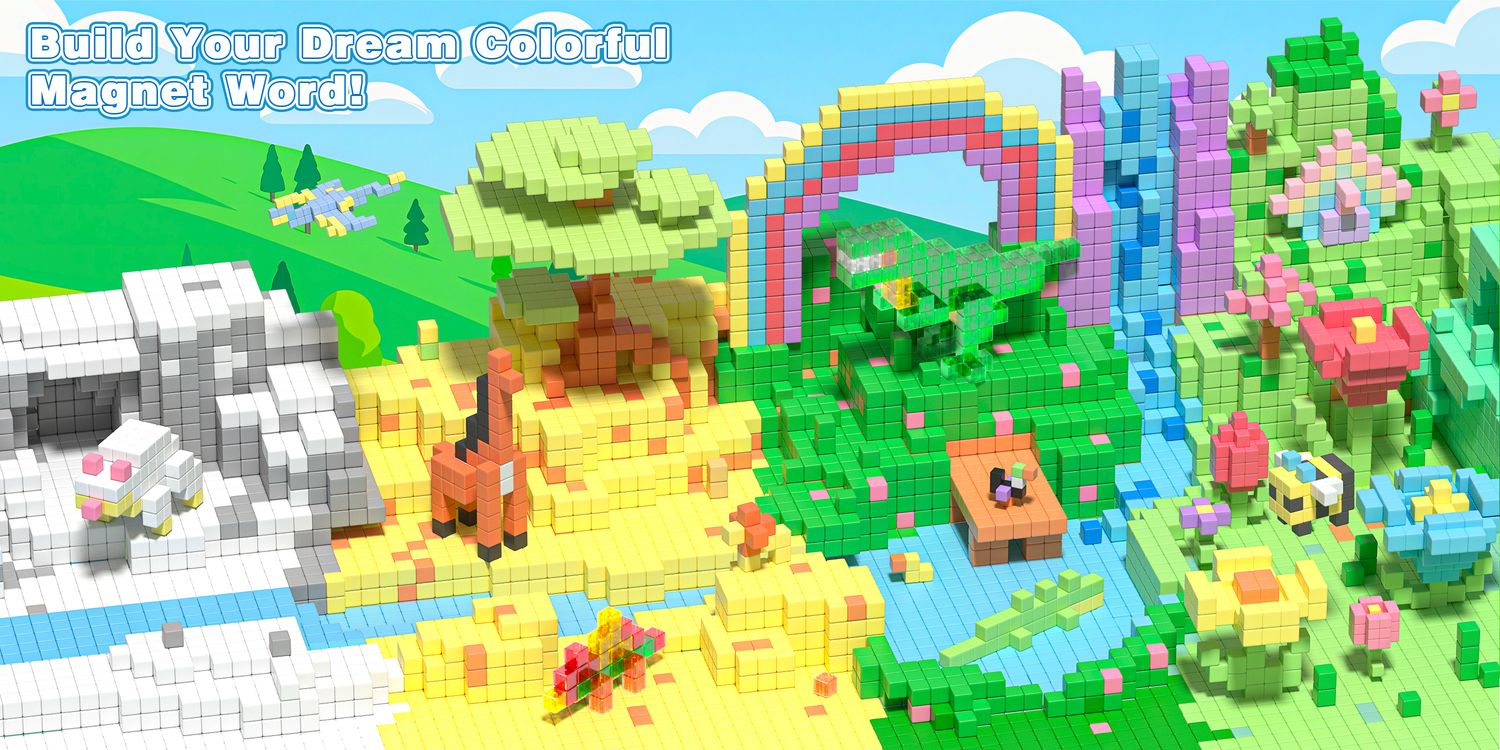 Build your dream colorful magnet world: a cube landscape with rainbow, river and animals